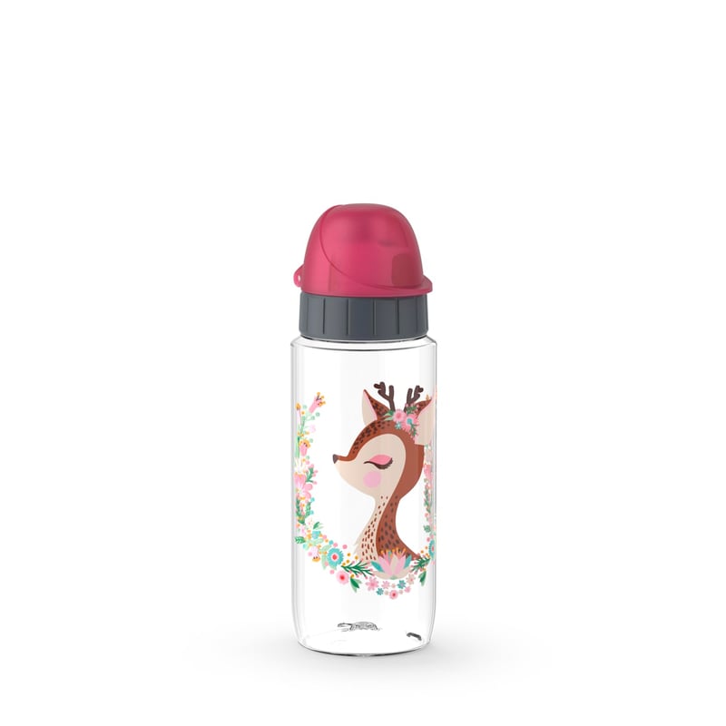Bidon pentru copii Emsa N30333 Kids Tritan, 0,5 litri, anti-scurgere, model Deer, transparent