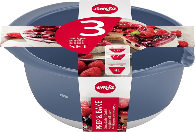 Emsa Prep&Bake 3 részes keverőtál szett 1,4-4,7 literes csúszásmentes alappal - 3er Set (1,4 + 2,8 + 4,7 L)