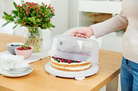 Emsa Prep&Bake Okrúhla nádoba na tortu, priemer 34 cm, s rukoväťou na prenášanie, krájač, priehľadná a ružová, K3268434 4