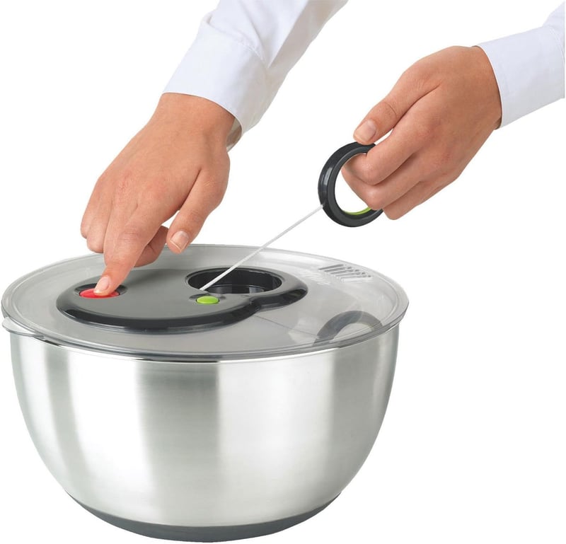 EMSA Rozsdamentes Salátacentrifuga Turbo Gombbal 4,5 Liter - 4.5 L, Turboline Edelstahl