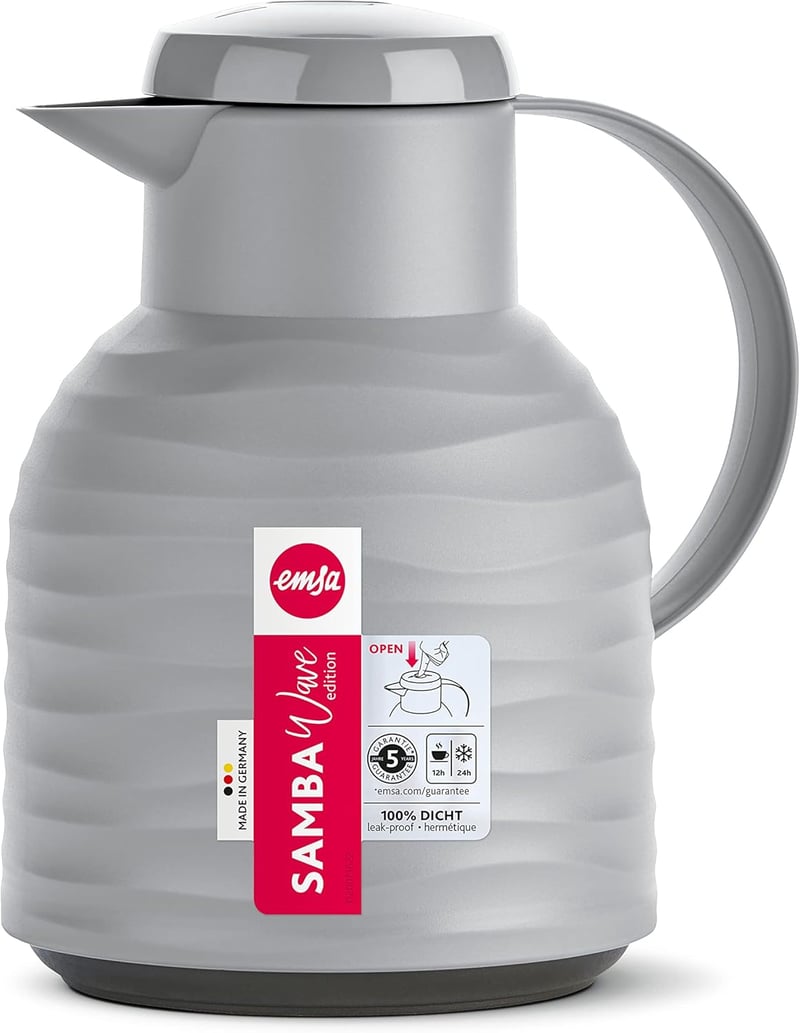 Emsa Samba termosz 1 literes gyorscsatos kávékanna 12 órás meleg tartás - 1000 fluid ounces, Wave Stone, Single