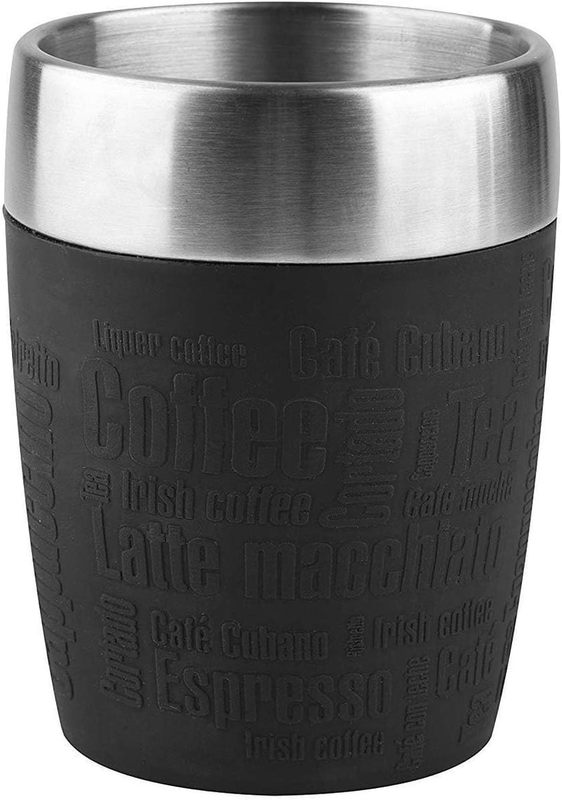 Cestovný hrnček Emsa Travel Cup 514514, 200 ml, dvojstenná nehrdzavejúca oceľ, 360-stupňový otvor na pitie, vhodný do umývačky riadu, čierny