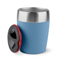 Cană de călătorie Emsa Travel Cup 514515, 0,2 L, Albastru, Pereți dubli, Oțel inoxidabil, Lavabilă în mașina de spălat vase, Deschidere 360 grade, Husă din silicon 1