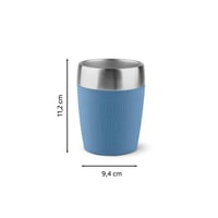 Cană de călătorie Emsa Travel Cup 514515, 0,2 L, Albastru, Pereți dubli, Oțel inoxidabil, Lavabilă în mașina de spălat vase, Deschidere 360 grade, Husă din silicon 9