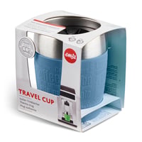 Cană de călătorie Emsa Travel Cup 514515, 0,2 L, Albastru, Pereți dubli, Oțel inoxidabil, Lavabilă în mașina de spălat vase, Deschidere 360 grade, Husă din silicon 10