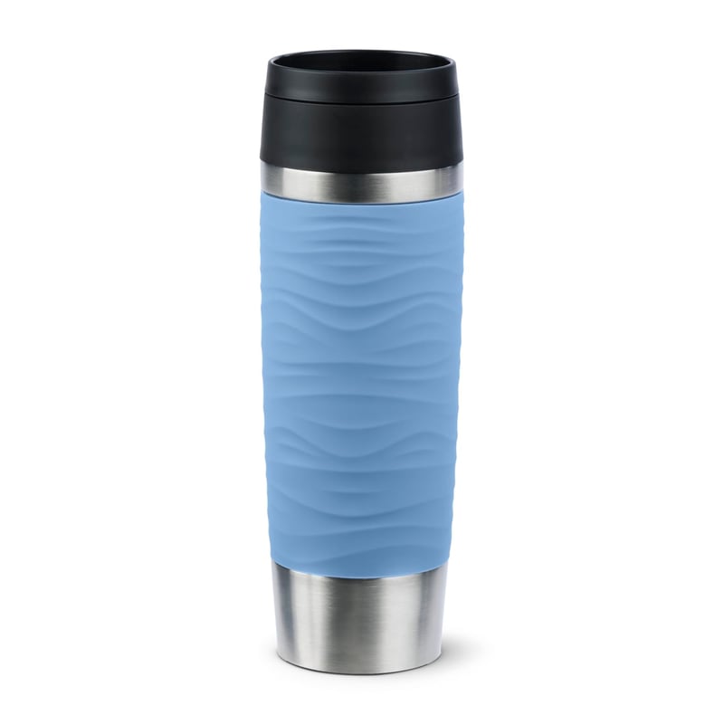 Cană Termos Emsa Travel Mug Wave 500 ml pentru Călătorii, Oțel Inoxidabil, Deschidere 360°, 6h Cald/12h Rece, 100% Etanș, Albastru Pastel, N20226