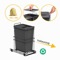 Coș de gunoi selectiv pentru bucătărie Emuca 35 L, cu fixare la bază, extracție manuală, plastic gri antracit 7