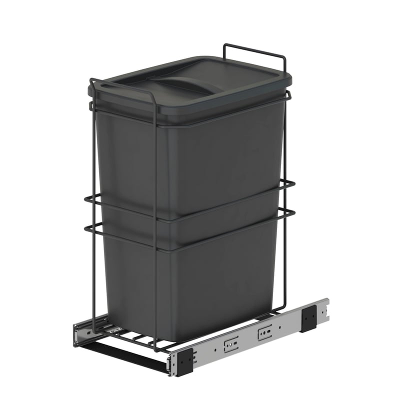 Coș de gunoi selectiv pentru bucătărie Emuca 35 L, cu fixare la bază, extracție manuală, plastic gri antracit