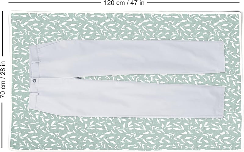 Encasa XO vasalóalátét 120x70cm párnázott zöld leveles hőálló asztal vagy ágy vasaláshoz - 120X70 cm, Green Leaflets