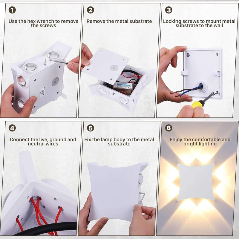ENCOFT LED Fali Lámpa 8W IP65 Vízálló Beltéri-Kültéri Világítás - 3000K Meleg Fehér Alumínium Fényforrás Fürdőszobába, Nappaliba, Kertbe