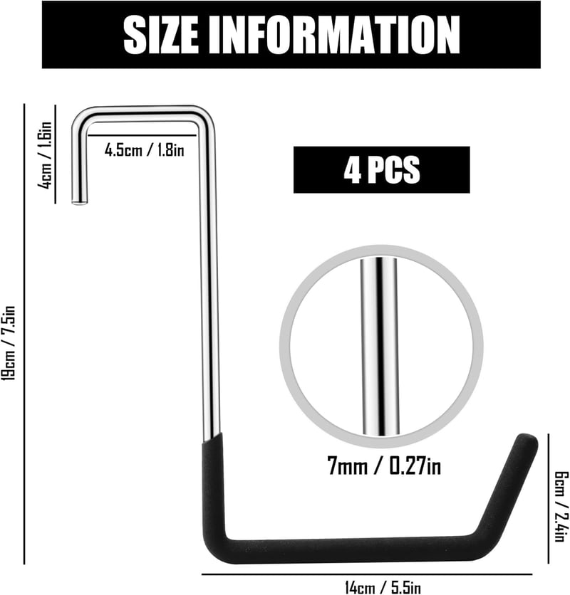 Encuryna 4 db 19 cm S-garage kampós rögzítő horog fekete S alakú akasztó bicikli létra növényekhez univerzális