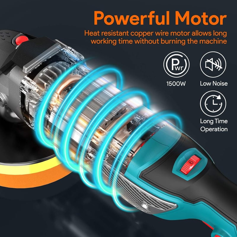 ENEACRO 1500W Elektromos Polírozógép 6 Fokozat 150-180mm Tárcsával Autó Üveg Polírozáshoz