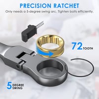 Sada kĺbových račňových kľúčov ENEACRO, 12 ks, 8-19 mm, kombinované kľúče s ohybnou hlavou, 72 zubov, Cr-V, poniklované, v rolovacom obale 6