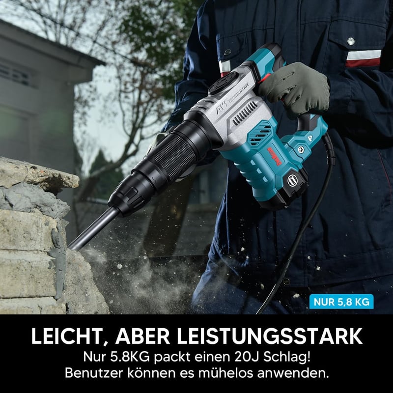 ENEACRO SDS-Max Beton Vésőkalapács 1300W 20J Vibráció Kontroll Szerszámtáskával