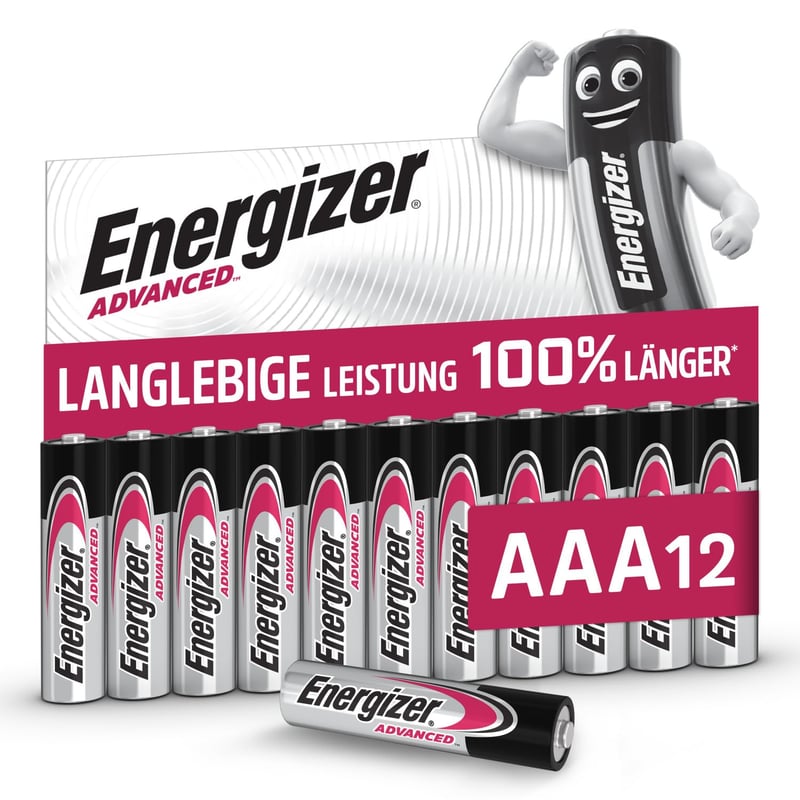 Alkalická batéria Energizer Advanced AAA – 12 ks, 1,5 V, životnosť 10 rokov