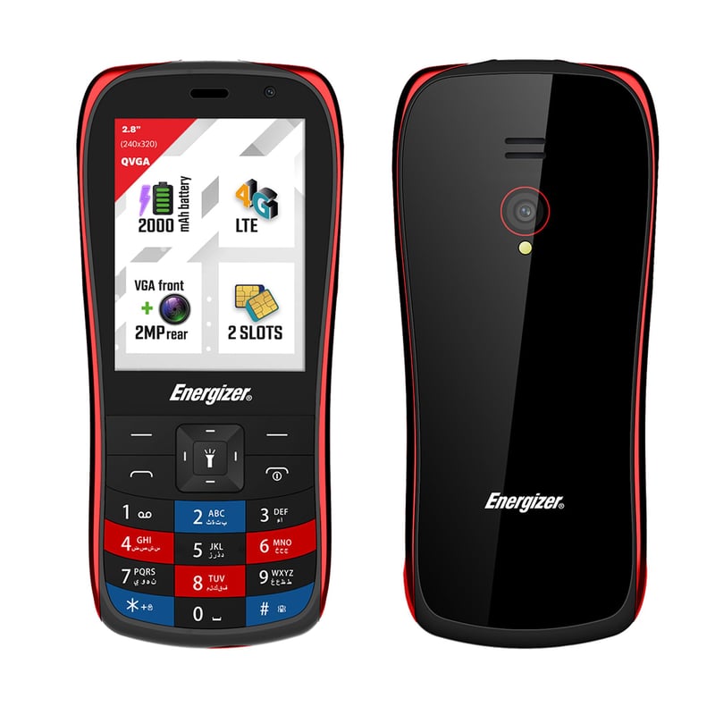 Smartphone Energizer E284S 4G Dual SIM (Nano SIM) cu tastatură fizică - Negru/Roșu - WiFi - Deblocat în orice rețea - Tastatură AR