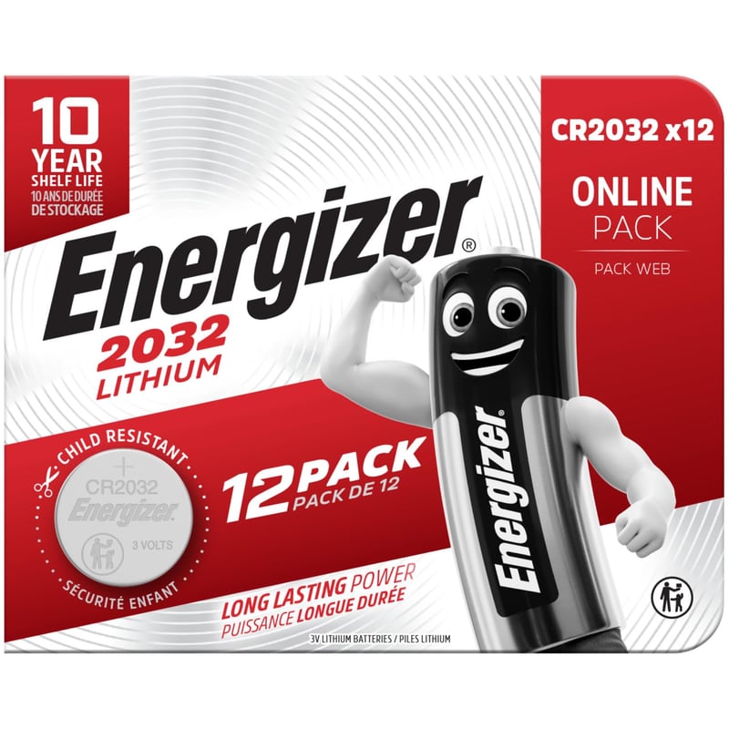 Lítiová gombíková batéria Energizer CR2032 3V - balenie 12 ks - pre AirTag, kľúče, domáce a zdravotnícke pomôcky - životnosť 10 rokov