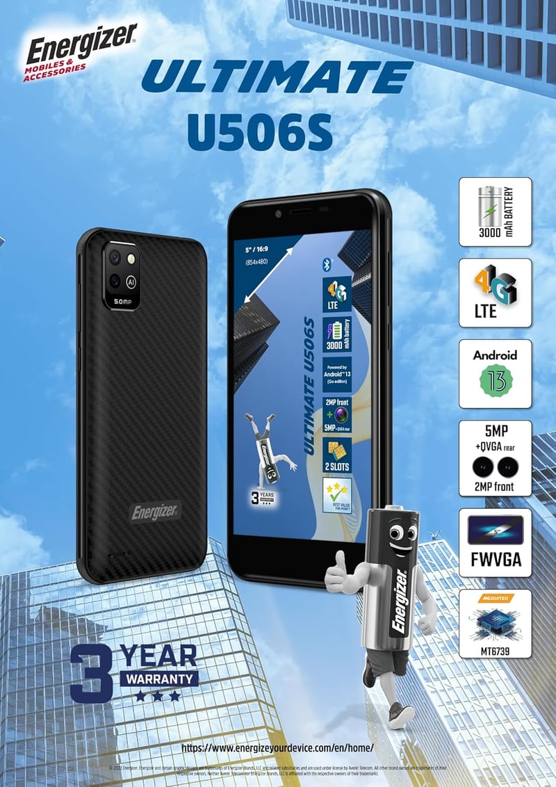 Energizer U506S Okostelefon 5" Kijelző 2GB RAM 32GB Tár Android 13 Fekete
