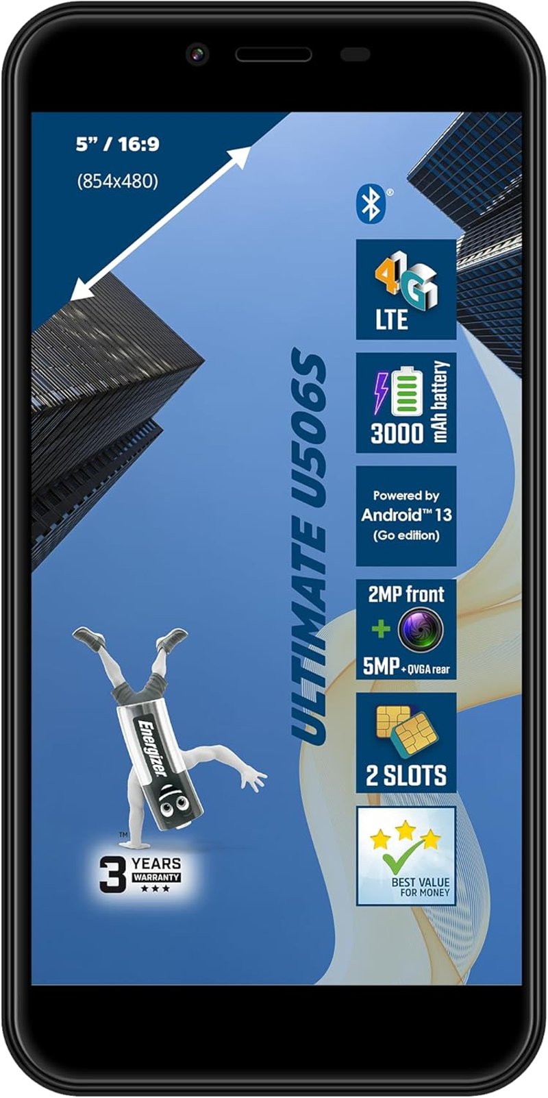 Energizer U506S Okostelefon 5" Kijelző 2GB RAM 32GB Tár Android 13 Fekete