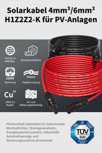 Solárny kábel Enernova 4 mm² 2 m, vodotesný predlžovací solárny kábel s konektorom IP67 pre fotovoltické systémy 2