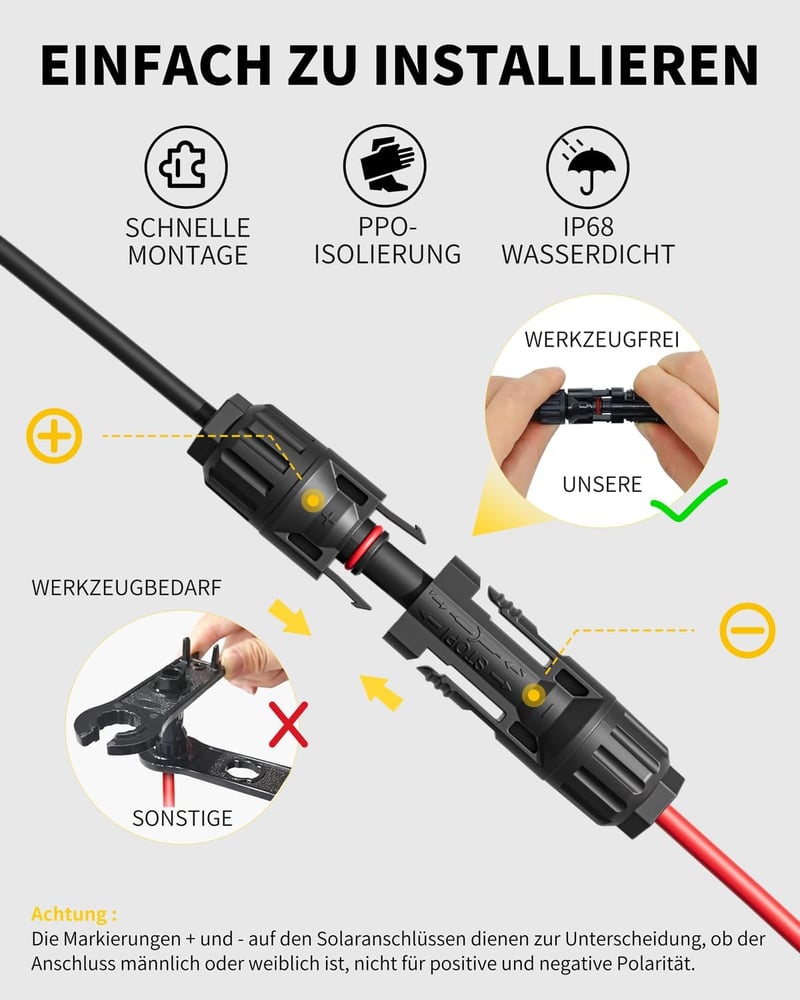 enernova Napelem Y Elosztó 4-6mm² IP68 Vízálló Napelemes Kábel 30A 1500V