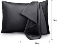 ENETIX Selyem Szatén Párnahuzat 2db Hajápolás Bőrprobléma Elleni 50×75cm Fekete Rejtett Cipzárral - 50×70 cm, Black 8