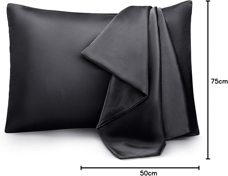 ENETIX Selyem Szatén Párnahuzat 2db Hajápolás Bőrprobléma Elleni 50×75cm Fekete Rejtett Cipzárral - 50×70 cm, Black