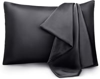 ENETIX Selyem Szatén Párnahuzat 2db Hajápolás Bőrprobléma Elleni 50×75cm Fekete Rejtett Cipzárral - 50×70 cm, Black 2