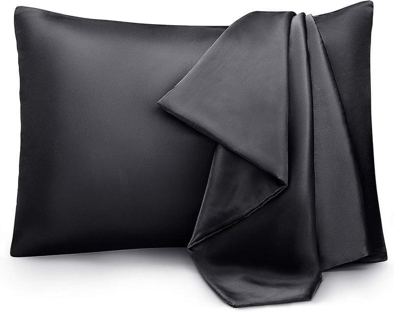 ENETIX Selyem Szatén Párnahuzat 2db Hajápolás Bőrprobléma Elleni 50×75cm Fekete Rejtett Cipzárral - 50×70 cm, Black