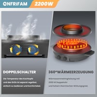 ENFRIFAM 2 az 1-ben Elektromos Hot Pot és Grill 2200W - Koreai BBQ, Fondue, Raclette Tapadásmentes Bevonattal, Külön Hőmérséklet Szabályozás 5