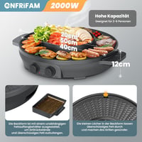 ENFRIFAM 2 az 1-ben Elektromos Hot Pot és Grill 2200W - Koreai BBQ, Fondue, Raclette Tapadásmentes Bevonattal, Külön Hőmérséklet Szabályozás 4