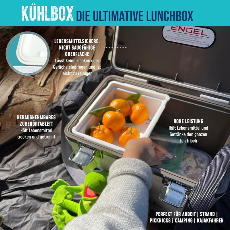 ENGEL Hűtődoboz 7,1L - Szivárgásmentes, Légmentes Hordozható Hűtőláda Kempingezéshez, Horgászathoz - Kisméretű Kemény Borítású Hűtőbox
