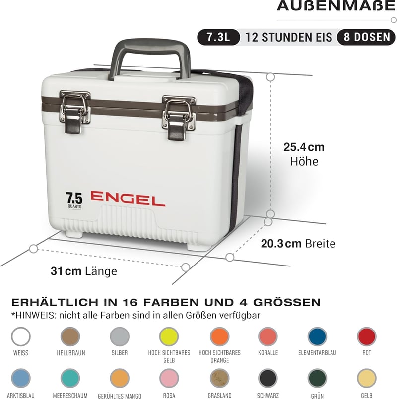 ENGEL Hűtődoboz 7,1L - Szivárgásmentes, Légmentes Hordozható Hűtőláda Kempingezéshez, Horgászathoz - Kisméretű Kemény Borítású Hűtőbox