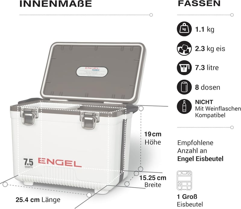 ENGEL Hűtődoboz 7,1L - Szivárgásmentes, Légmentes Hordozható Hűtőláda Kempingezéshez, Horgászathoz - Kisméretű Kemény Borítású Hűtőbox