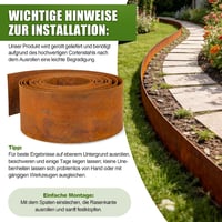 Bordură de grădină din oțel Corten Enhon 10 m, 1 mm, 15,5 cm înălțime, pentru straturi de flori și gazon, aspect ruginiu, flexibilă și tăiabilă la dimensiune, pentru alei pietruite 8