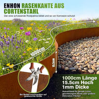 Bordură de grădină din oțel Corten Enhon 10 m, 1 mm, 15,5 cm înălțime, pentru straturi de flori și gazon, aspect ruginiu, flexibilă și tăiabilă la dimensiune, pentru alei pietruite 2