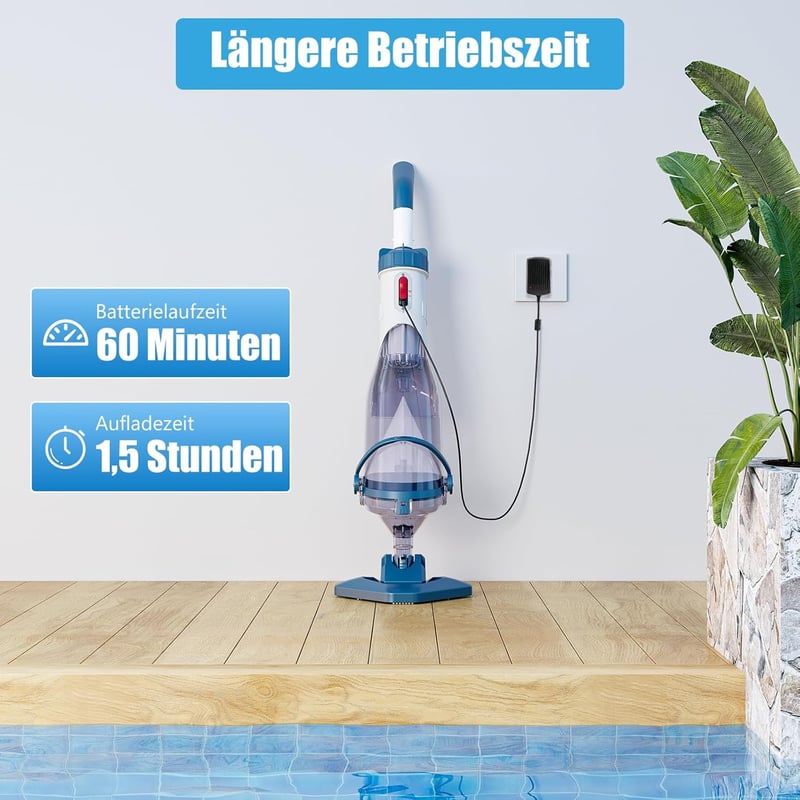 Enhulk Akkumulátoros Medence Porszívó 60 Perc Üzemidő, 222 cm Teleszkópos Rúd, 4200 L/H Szívóerő