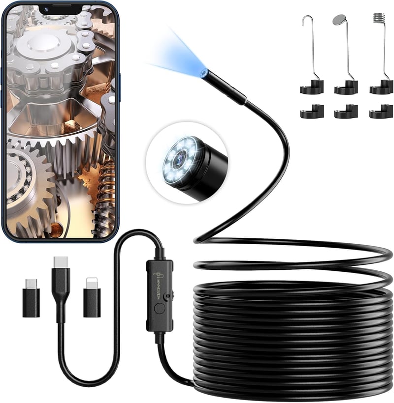 Ennovor 1920 HD endoszkóp kamera 8 LED-del, vízálló IP67, 5 méter, Android iOS