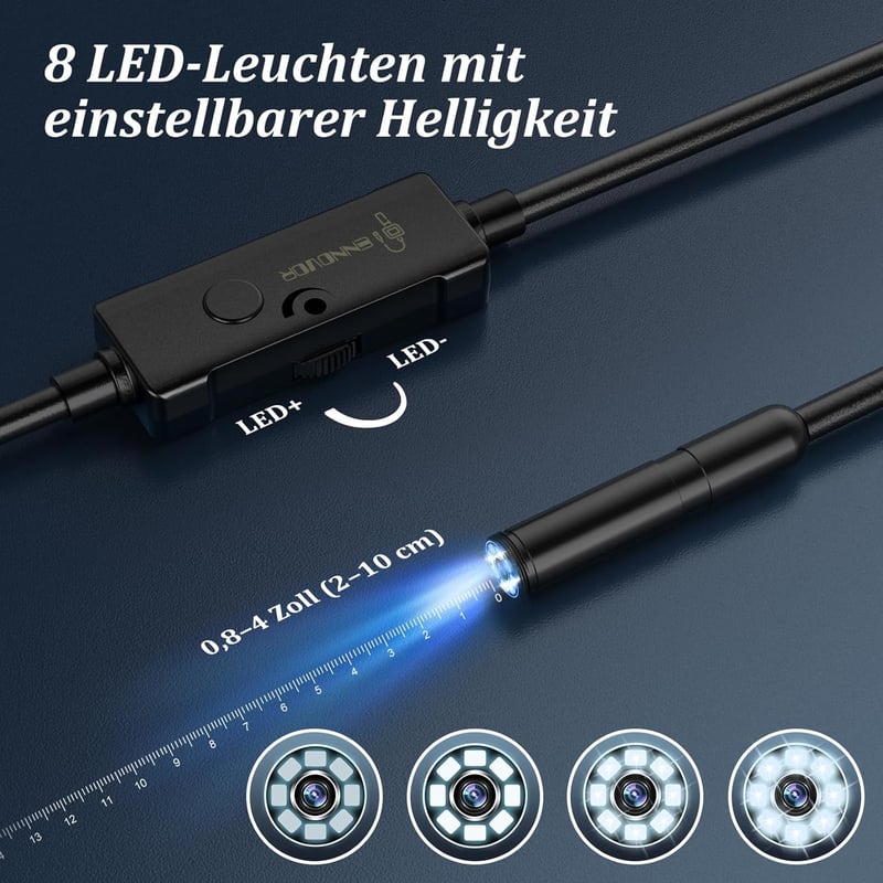 Ennovor 1920 HD Endoszkóp Kamera 8 LED Fénnyel, IP67 Vízálló Inspekciós Kamera Android iOS-hez - Single-lens 5m