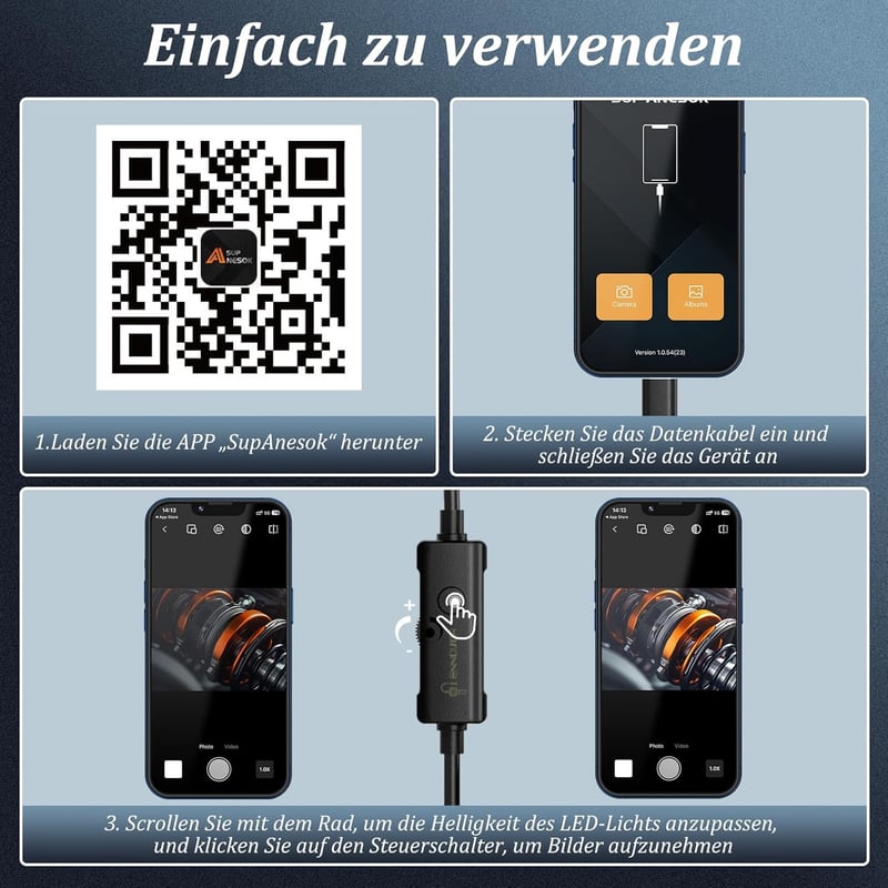 Ennovor 1920 HD Endoszkóp Kamera 8 LED Fénnyel, IP67 Vízálló Inspekciós Kamera Android iOS-hez - Single-lens 5m