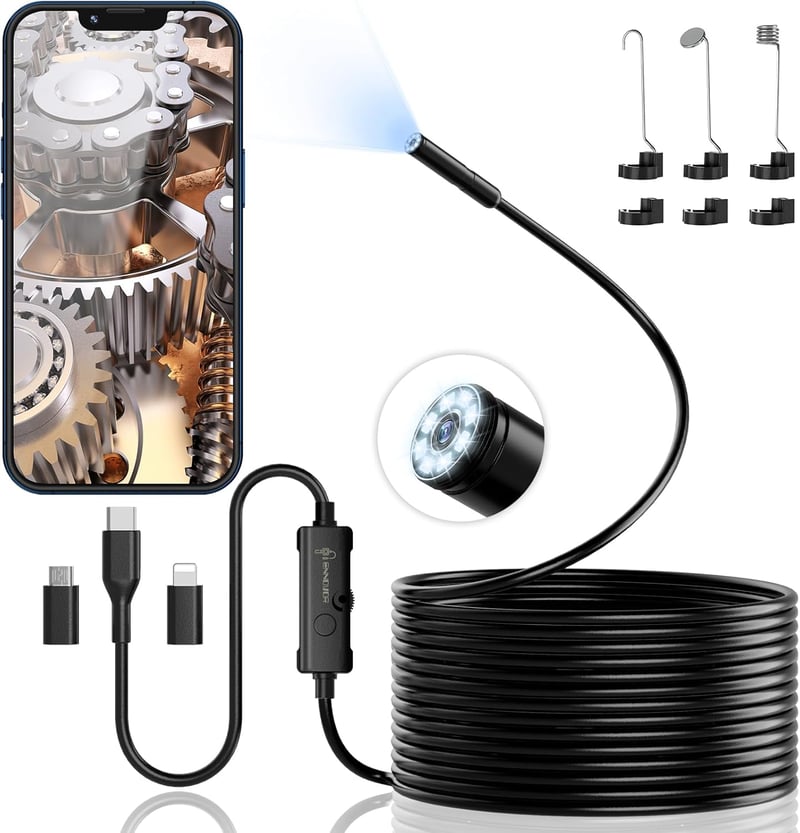 Ennovor 1920 HD Endoszkóp Kamera 8 LED Fénnyel, IP67 Vízálló Inspekciós Kamera Android iOS-hez - Single-lens 5m