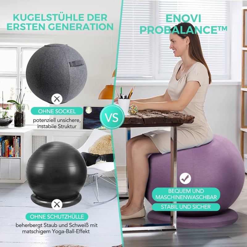 ENOVI ProBalance Yoga labda szék 65cm ametiszt lila, irodai és otthoni használatra