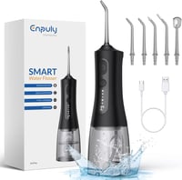 ENPULY Szájzuhany Vezeték Nélküli 300ml, 2000 mAh Akkumulátoros Fogselyem Irrigátor 5 Módban, 40 Napos Üzemidő 5 Fejjel 1