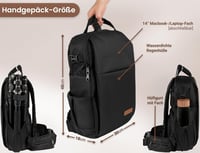 ENTDECKBAG Fotós Hátizsák Antitolvaj Hátul Nyitható Laptop Rekesz 14" Vízálló Fekete - Black 3