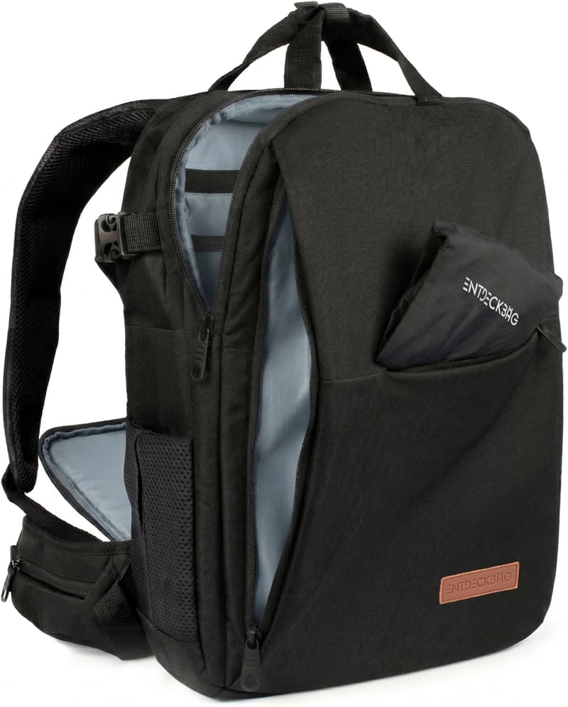 ENTDECKBAG Fotós Hátizsák Antitolvaj Hátul Nyitható Laptop Rekesz 14" Vízálló Fekete - Black