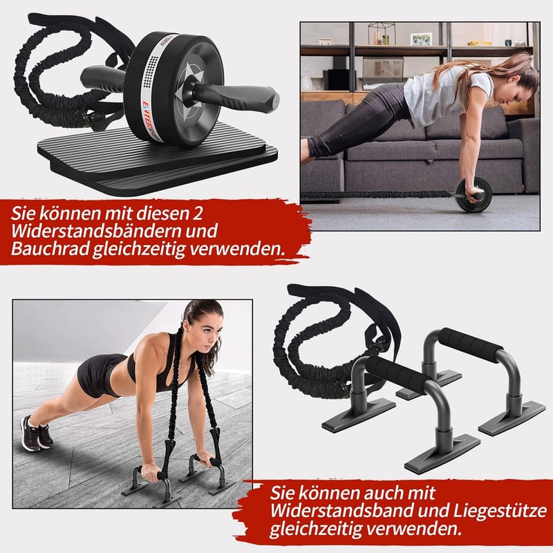 EnterSports 6 az 1-ben hasizom tréner görgővel, fitness szett otthonhoz