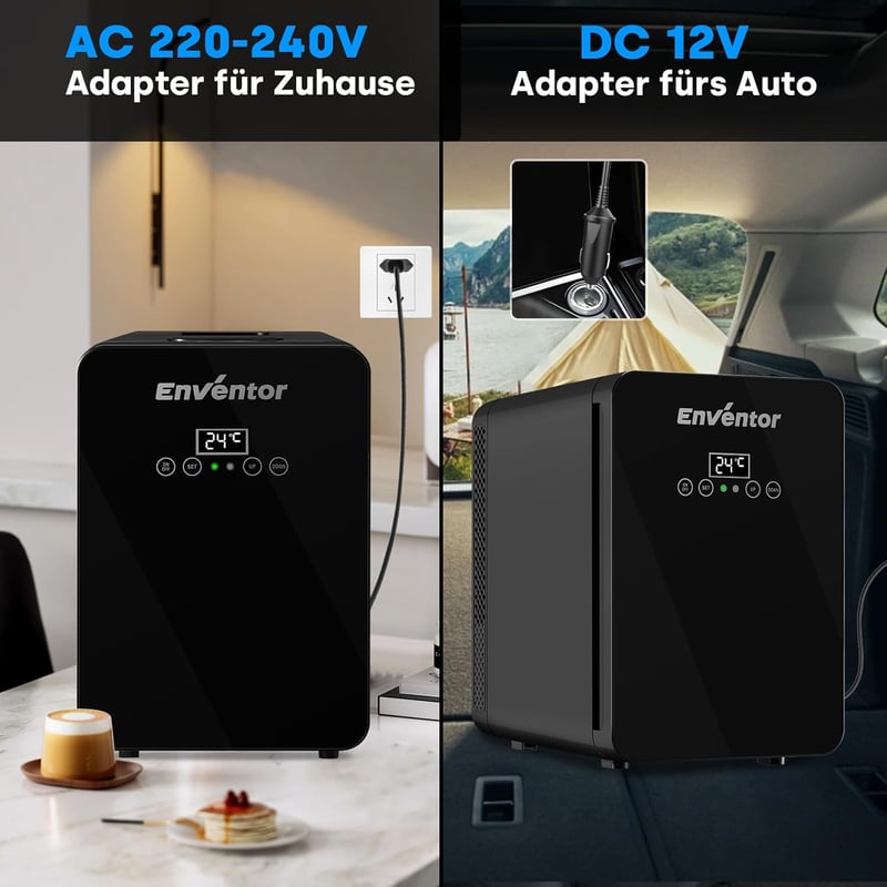 Enventor 10 literes mini hűtőszekrény LCD kijelzővel, fűtés/hűtés funkcióval, autóhoz és irodához