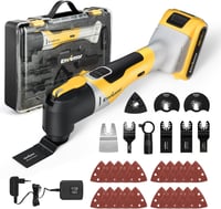 Multitool oscilant Enventor 20V fără perii, 2.0Ah, 6 viteze, 12000-19500 rpm, cu încărcător și 28 de accesorii pentru tăiere, șlefuire și lustruire 1