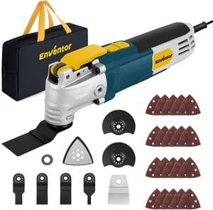 Unealtă multifuncțională oscilantă Enventor 300 W cu 28 de accesorii, 6 trepte de viteză 15000-22000 RPM, oscilație de 3 grade, pentru tăiere, găurire, șlefuire, polizare