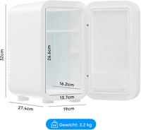 Mini frigider Enventor 6L pentru 8 doze, frigider cosmetic cu oglindă, iluminare LED reglabilă, funcție de răcire și încălzire, AC și 12V pentru mașină, alb 9
